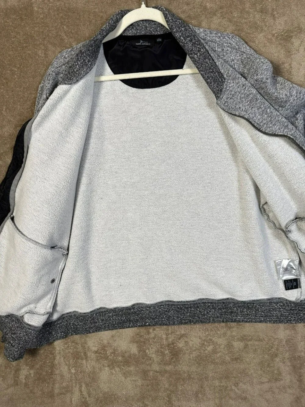 MARC ANTHONY MEN’S XXL BIRCH GRAY FULL ZIP KNIT BOMBER SWEATER JACKET